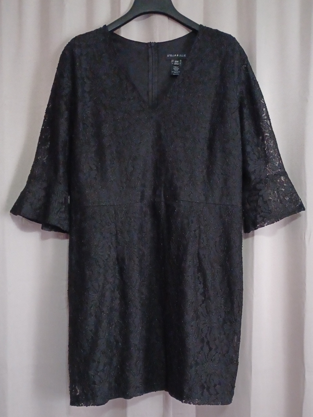 Stella & Julie Floral Lace Overlay Shift Cocktail Dress Bell Sleeve Plus 20W